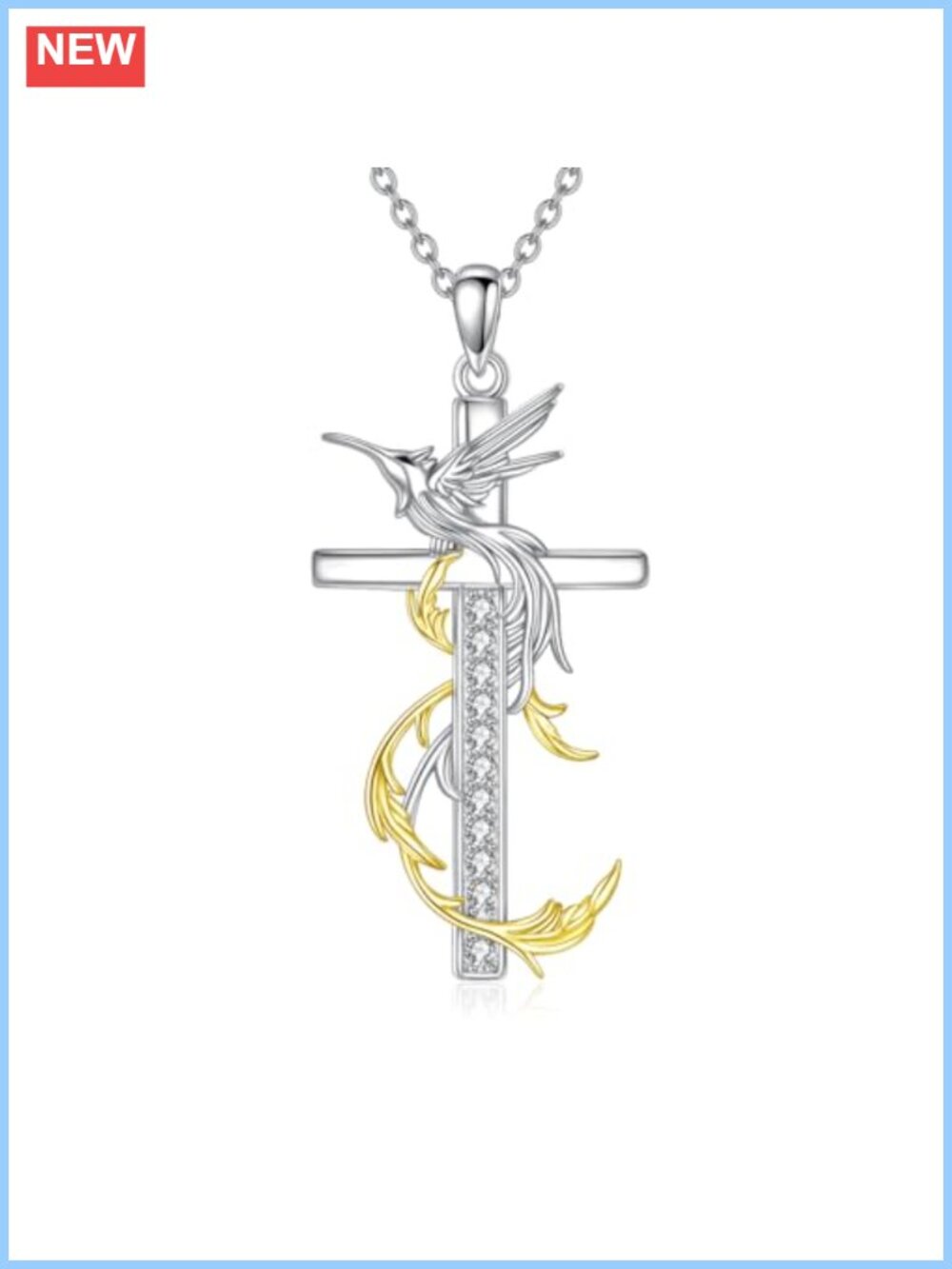 Phoenix Cross Necklace 925 Sterling Silver Moissanite Pendant Christian Jewelry